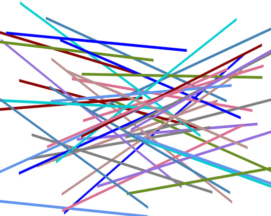 40 colored lines randomly drawn and overlapping mimicking a pile of pick-up sticks